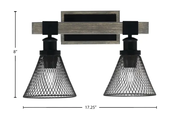 Tacoma 2-Light Bath Bar in Matte Black with Distressed Wood Finish - Image 2