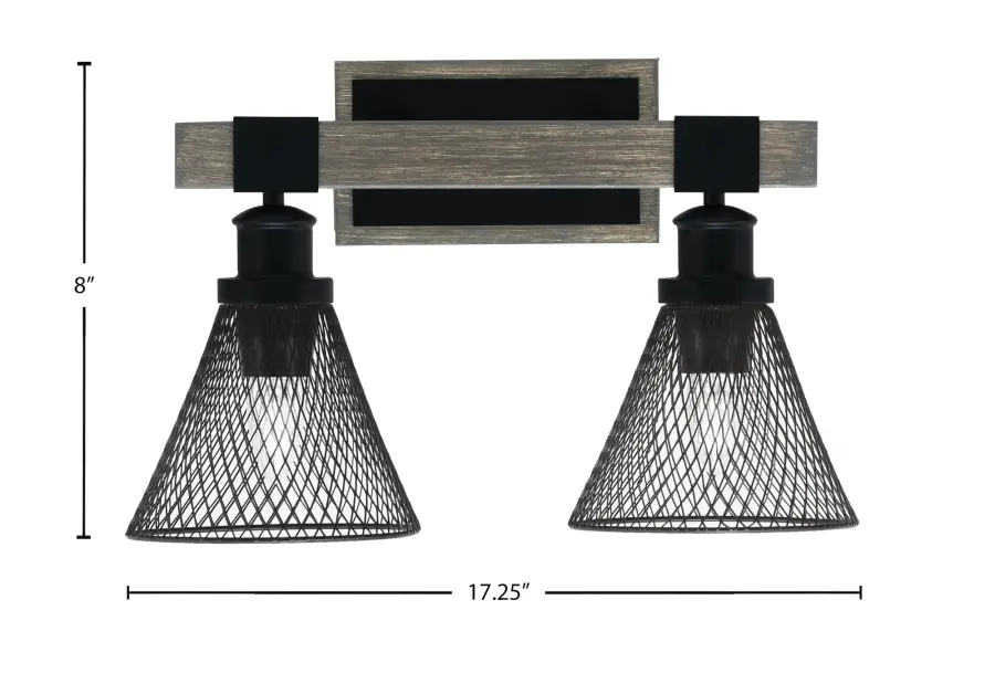 Tacoma 2-Light Bath Bar in Matte Black with Distressed Wood Finish - Image 2