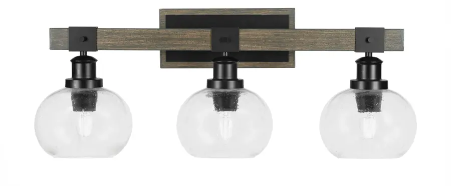 Tacoma 3-Light Bath Bar in Matte Black & Distressed Wood - Image 1