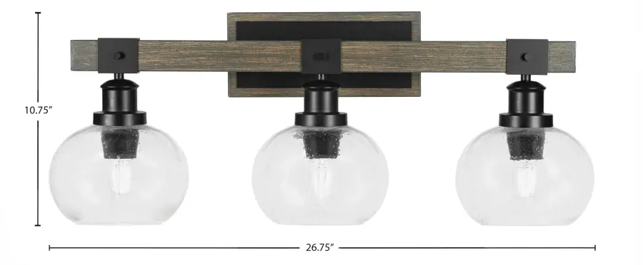 Tacoma 3-Light Bath Bar in Matte Black & Distressed Wood - Image 2
