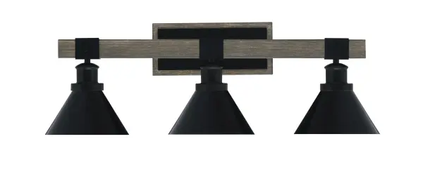 Tacoma 3-Light Bath Bar in Matte Black & Distressed Wood - Image 1