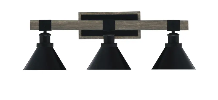 Tacoma 3-Light Bath Bar in Matte Black & Distressed Wood - Image 1