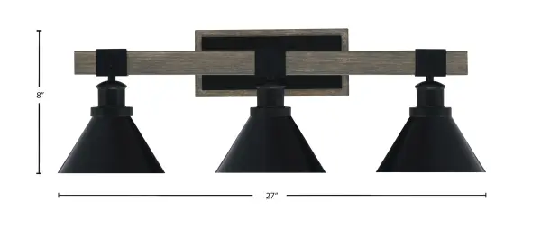 Tacoma 3-Light Bath Bar in Matte Black & Distressed Wood - Image 2
