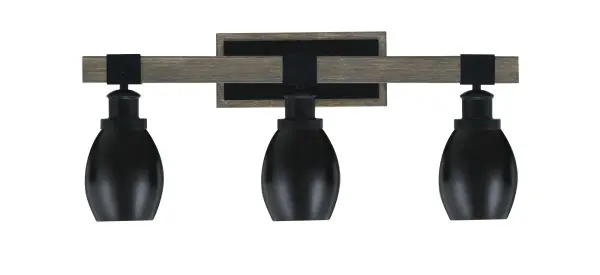 Tacoma 3-Light Bath Bar in Matte Black & Distressed Wood - Image 1