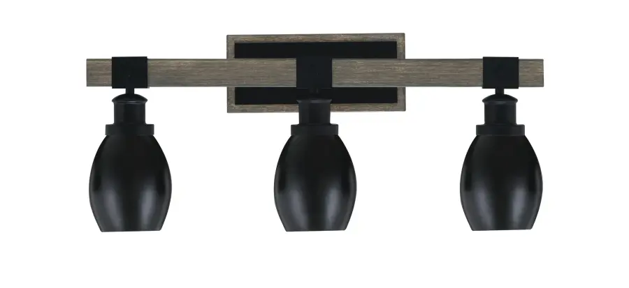 Tacoma 3-Light Bath Bar in Matte Black & Distressed Wood - Image 1