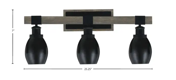 Tacoma 3-Light Bath Bar in Matte Black & Distressed Wood - Image 2
