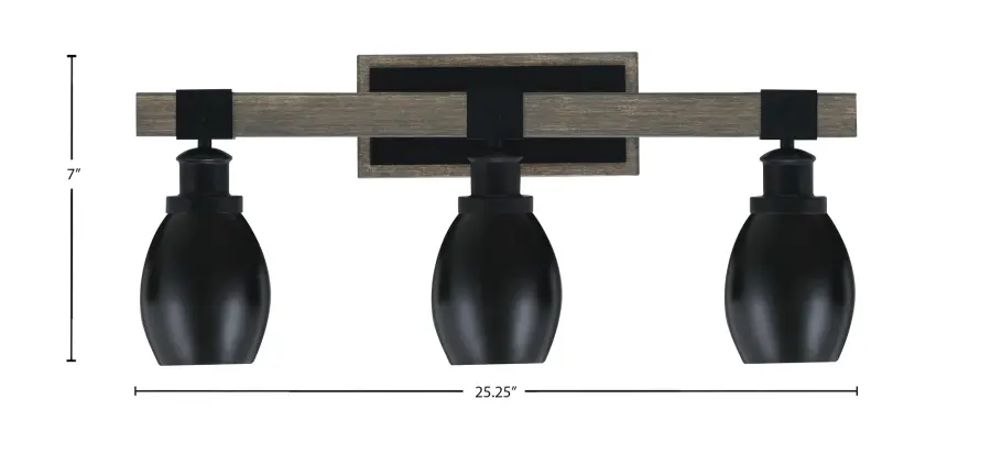 Tacoma 3-Light Bath Bar in Matte Black & Distressed Wood - Image 2