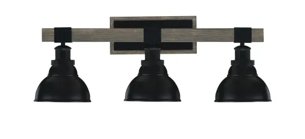 Tacoma 3-Light Bath Bar in Matte Black & Distressed Wood - Image 1