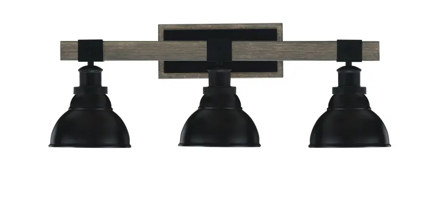Tacoma 3-Light Bath Bar in Matte Black & Distressed Wood - Image 1