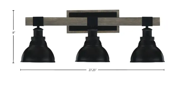 Tacoma 3-Light Bath Bar in Matte Black & Distressed Wood - Image 2