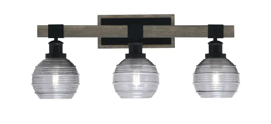 Tacoma 3-Light Bath Bar in Matte Black & Distressed Wood - Image 1