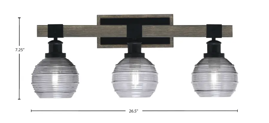 Tacoma 3-Light Bath Bar in Matte Black & Distressed Wood - Image 2
