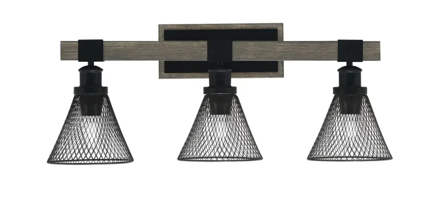 Tacoma 3-Light Bath Bar in Matte Black with Distressed Wood - Image 1