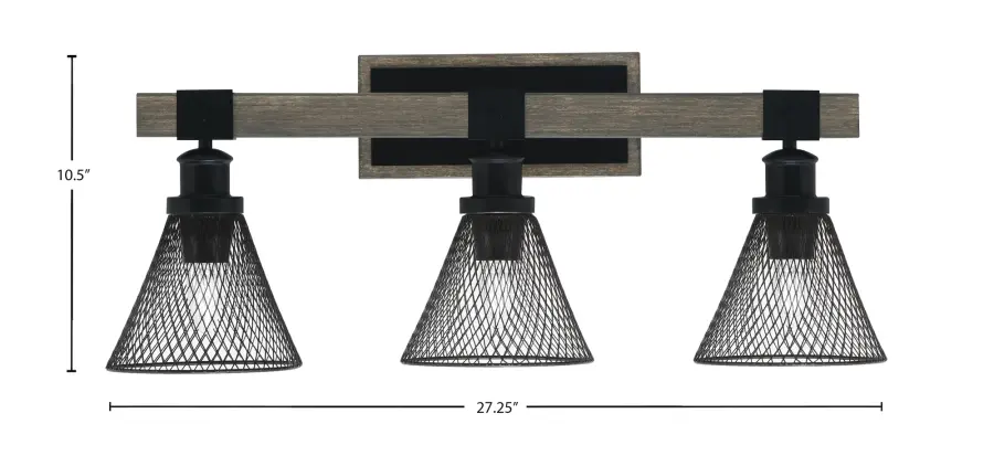 Tacoma 3-Light Bath Bar in Matte Black with Distressed Wood - Image 2