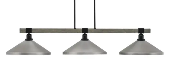 Tacoma 3-Light Island Pendant in Matte Black & Distressed Wood - Image 1