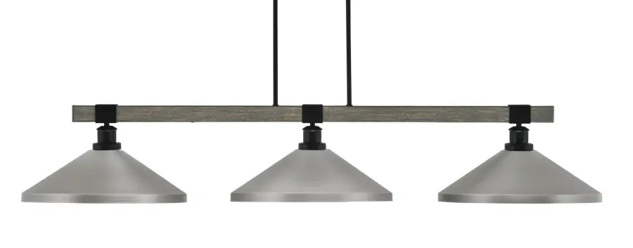 Tacoma 3-Light Island Pendant in Matte Black & Distressed Wood - Image 1