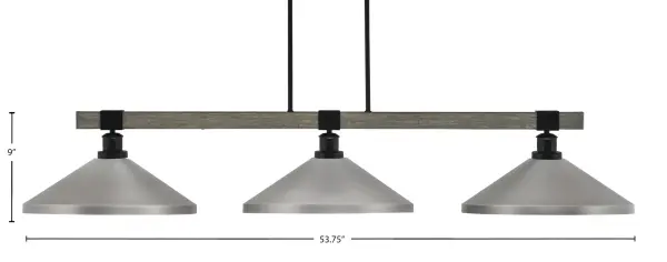 Tacoma 3-Light Island Pendant in Matte Black & Distressed Wood - Image 2
