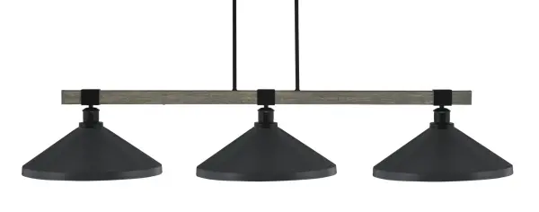 Tacoma 3-Light Island Pendant in Matte Black with Distressed Wood - Image 1