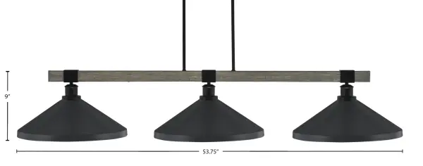 Tacoma 3-Light Island Pendant in Matte Black with Distressed Wood - Image 2