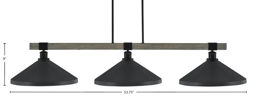 Tacoma 3-Light Island Pendant in Matte Black with Distressed Wood - Image 2