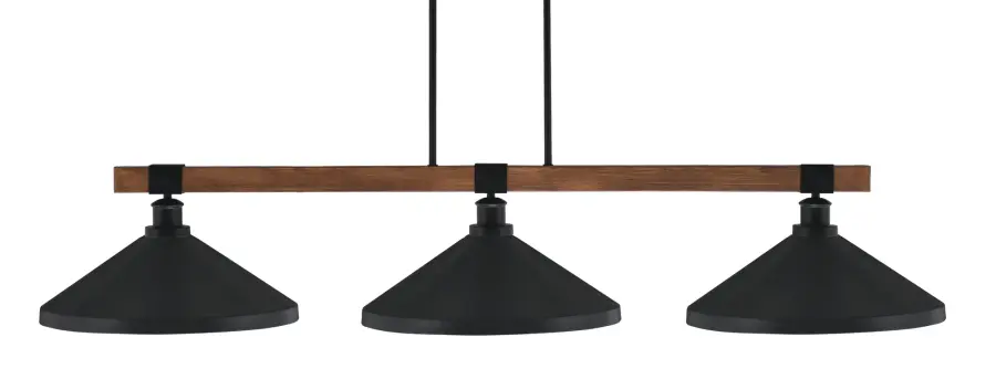 Tacoma 3-Light Island Pendant in Matte Black with Wood-Look Finish - Image 1