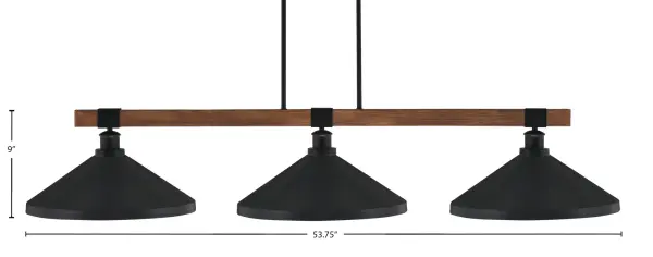 Tacoma 3-Light Island Pendant in Matte Black with Wood-Look Finish - Image 2