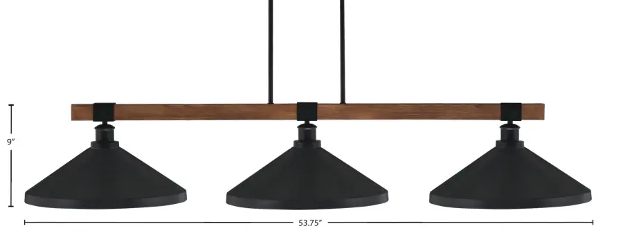 Tacoma 3-Light Island Pendant in Matte Black with Wood-Look Finish - Image 2