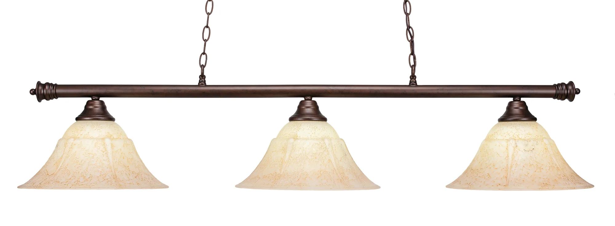 Round 3 Light Bar Shown In Bronze Finish With 14" Tea Stained Glass