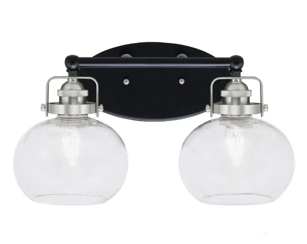 Easton 2 Light Bath Bar - Matte Black & Brushed Nickel with Clear Bubble Glass - Image 1