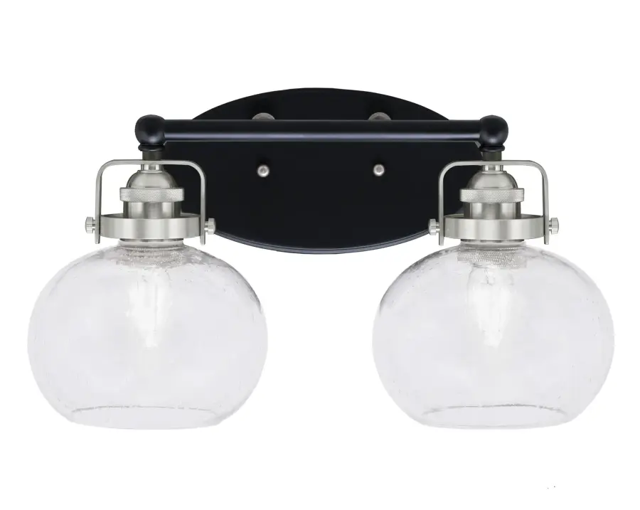 Easton 2 Light Bath Bar - Matte Black & Brushed Nickel with Clear Bubble Glass - Image 1