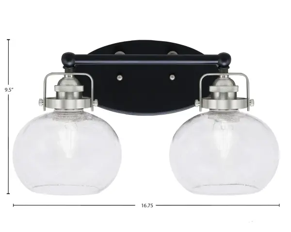 Easton 2 Light Bath Bar - Matte Black & Brushed Nickel with Clear Bubble Glass - Image 2