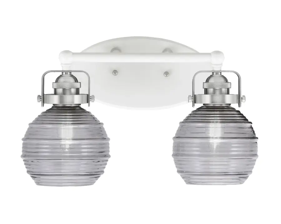 Easton 2-Light Bath Bar in White & Brushed Nickel with Smoke Ribbed Glass - Image 1