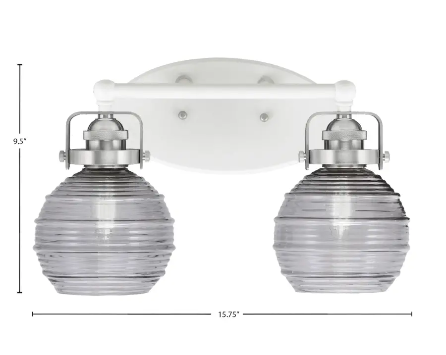 Easton 2-Light Bath Bar in White & Brushed Nickel with Smoke Ribbed Glass - Image 2