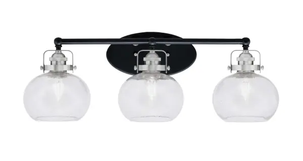 Easton 3-Light Bath Bar in Matte Black & Brushed Nickel with Clear Bubble Glass