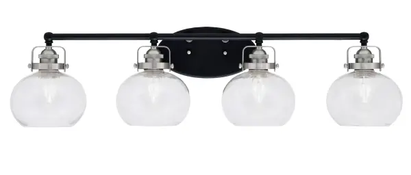 Easton 4 Light Bath Bar in Matte Black & Brushed Nickel with Clear Bubble Glass