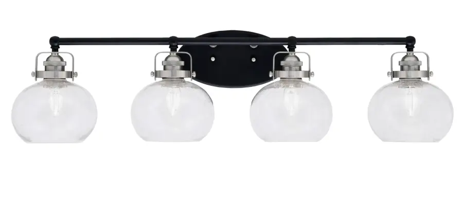 Easton 4 Light Bath Bar in Matte Black & Brushed Nickel with Clear Bubble Glass