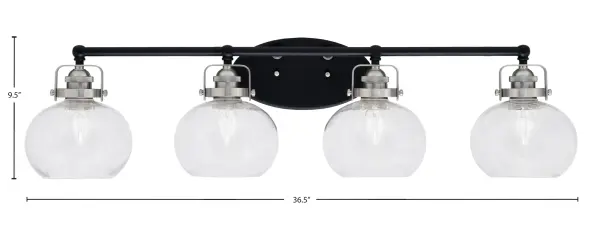 Easton 4 Light Bath Bar in Matte Black & Brushed Nickel with Clear Bubble Glass - Image 2