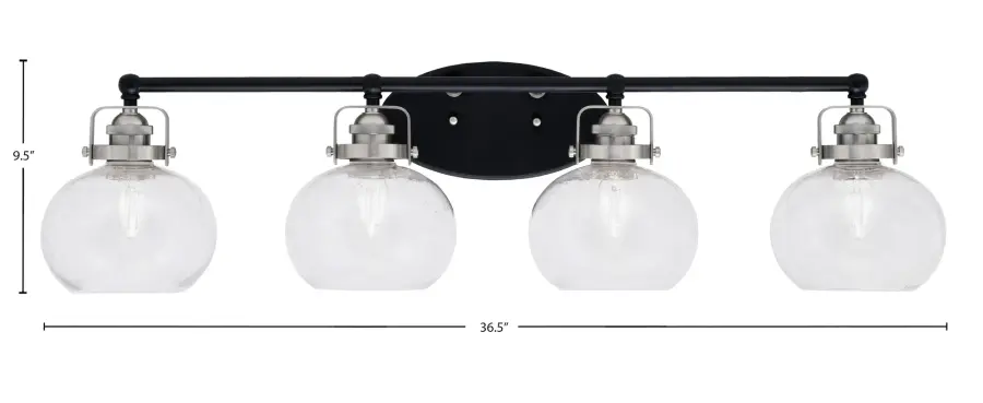 Easton 4 Light Bath Bar in Matte Black & Brushed Nickel with Clear Bubble Glass - Image 2