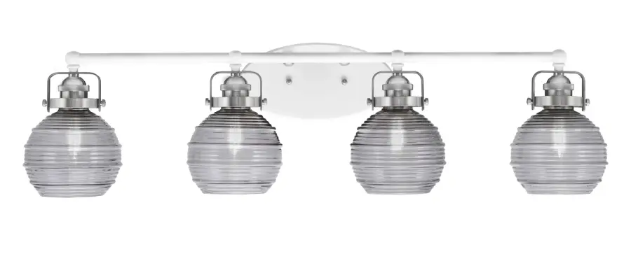 Easton 4 Light Bath Bar in White & Brushed Nickel with Smoke Ribbed Glass - Image 1