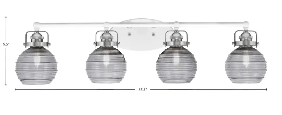 Easton 4 Light Bath Bar in White & Brushed Nickel with Smoke Ribbed Glass - Image 2