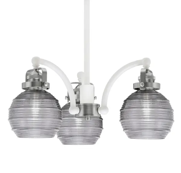 The Easton 3-Light Chandelier combines classic elegance with modern versatility. Its white and brushed nickel finish paired with smoke ribbed glass creates warm, inviting illumination perfect for dining spaces and entryways.