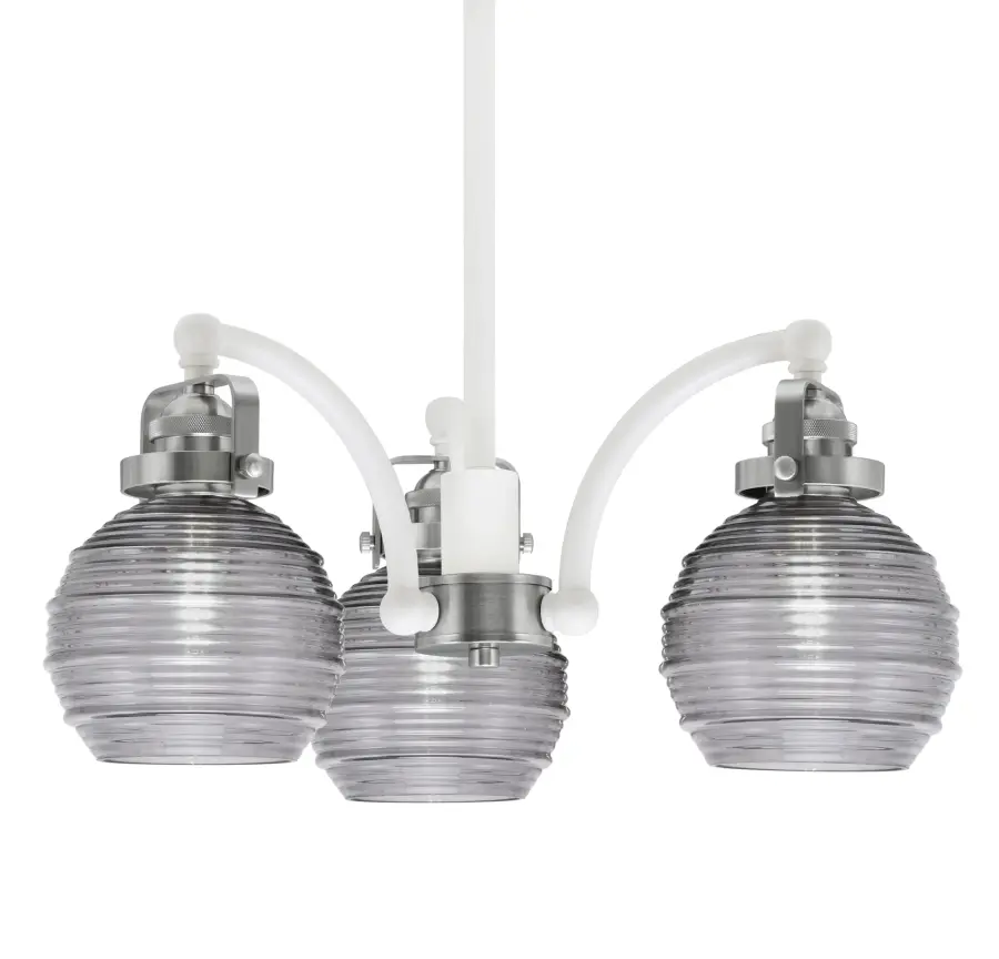Easton 3-Light Downlight Chandelier in White & Brushed Nickel with Smoke Ribbed Glass - Image 1