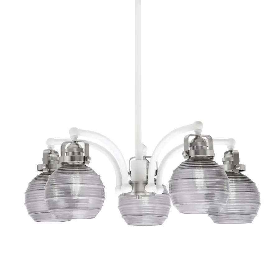 Easton 5-Light Downlight Chandelier in White & Brushed Nickel with Smoke Ribbed Glass - Image 1