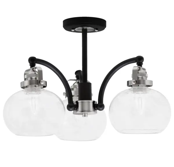 The Easton 3 Light Semi-Flush combines modern industrial style with elegant bubble glass shades. Its mixed metal finish of matte black and brushed nickel creates visual interest while providing ample illumination for medium-sized spaces.