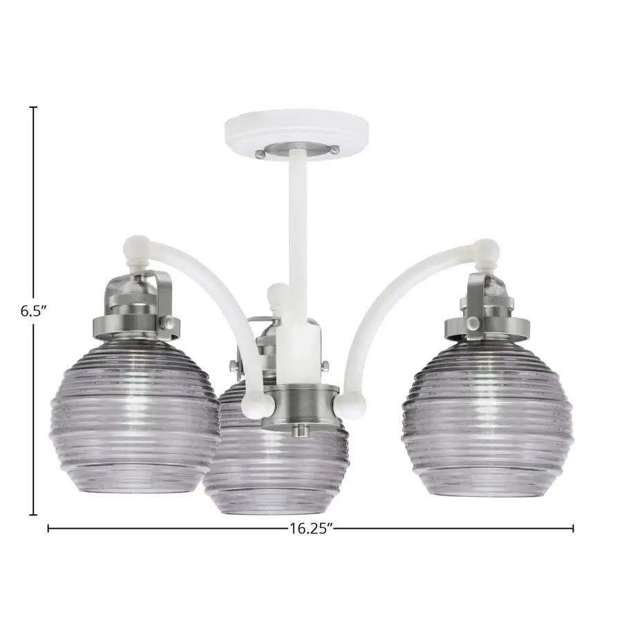 Easton 3 Light Semi-Flush in White & Brushed Nickel with Smoke Ribbed Glass - Image 2