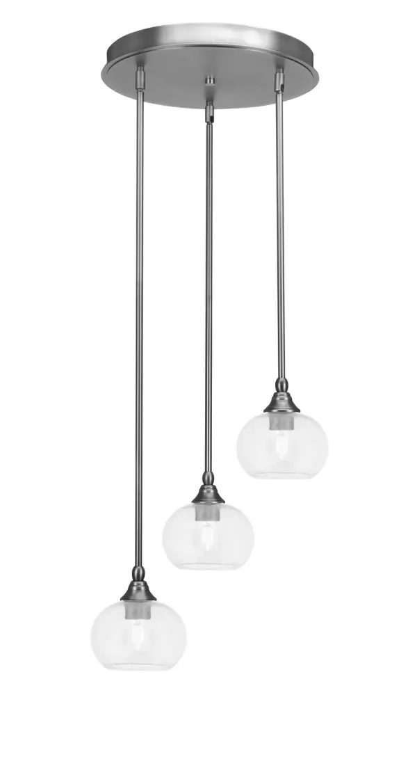 The Empire 3-Light Cluster Pendant combines modern aesthetics with practical functionality. Its brushed nickel finish and clear bubble glass shades create visual interest while the adjustable stem system allows customization for various ceiling heights.