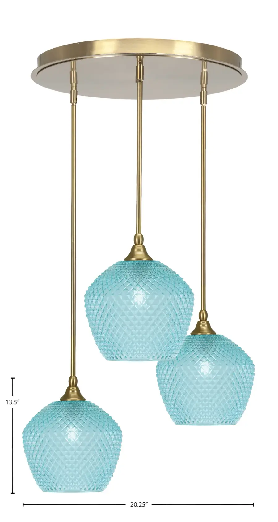 Empire 3-Light Cluster Pendant in New Age Brass with Turquoise Glass - Image 2
