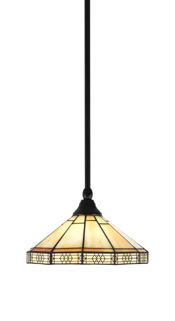 Any One Light Mini Pendant in Matte Black with Mission Art Glass