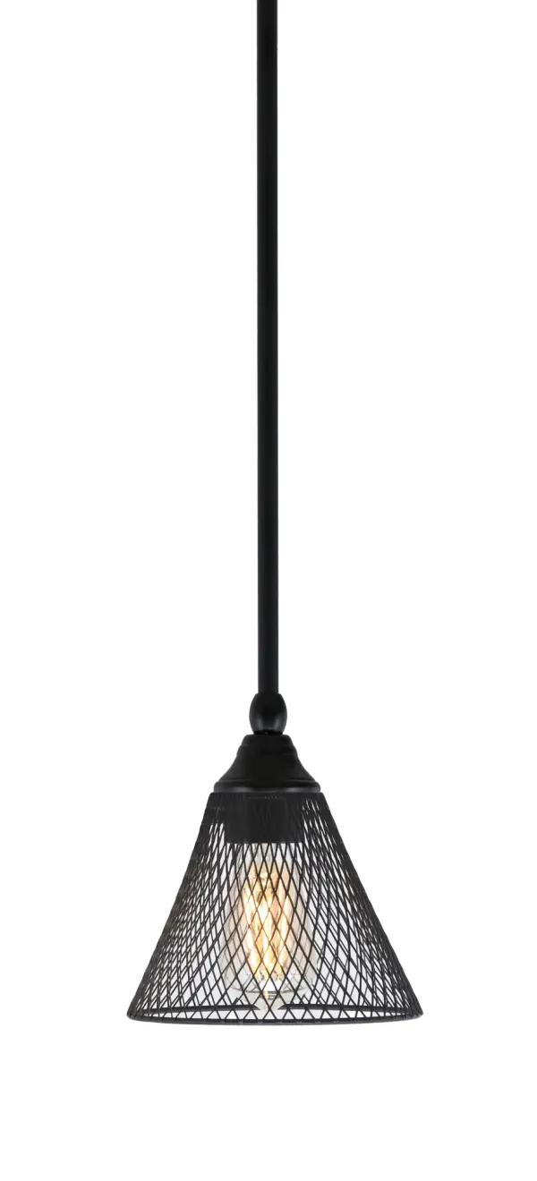 This mini pendant combines industrial charm with contemporary style through its distinctive cone mesh shade. The matte black finish and compact 7-inch diameter make it perfect for layered lighting or tight spaces.