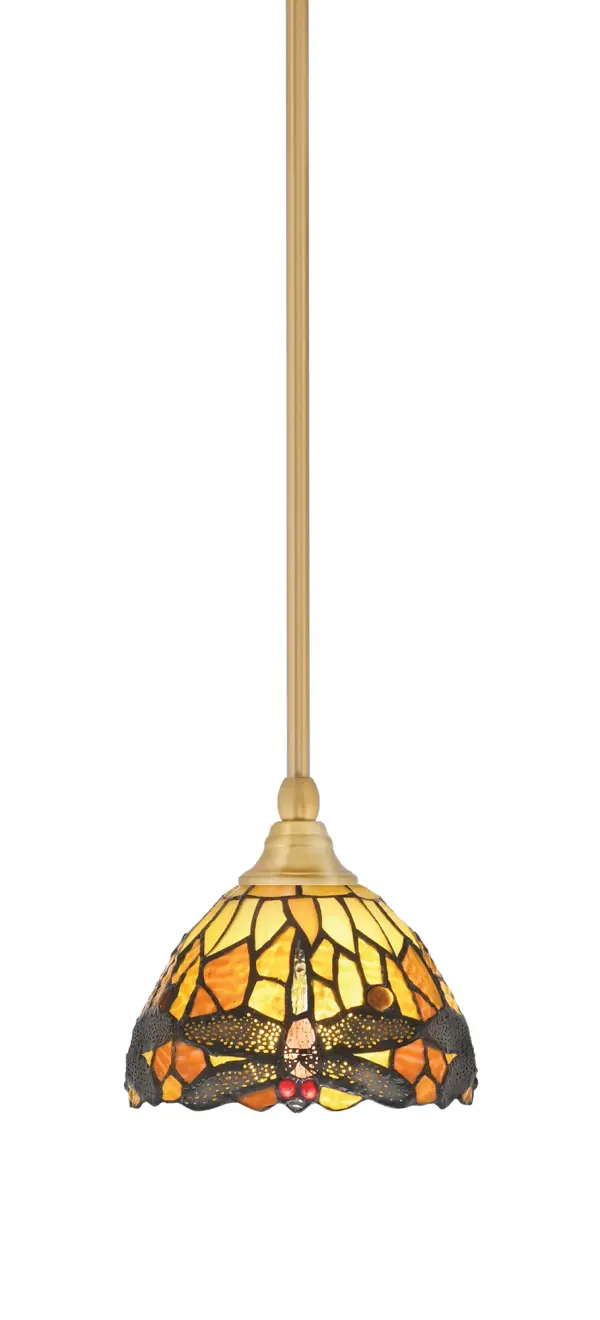 This charming mini pendant features handcrafted amber dragonfly art glass paired with a sophisticated New Age Brass finish. At just 7 inches wide, it's perfect for intimate spaces where you want a touch of artistry without overwhelming the room.
